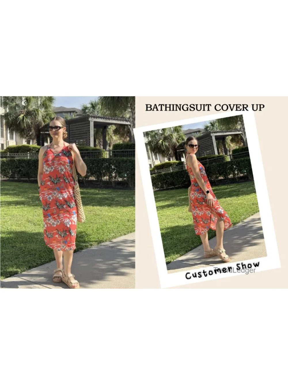 Spaghetti Strap V Neck Beach Cover Up Dress with Pockets